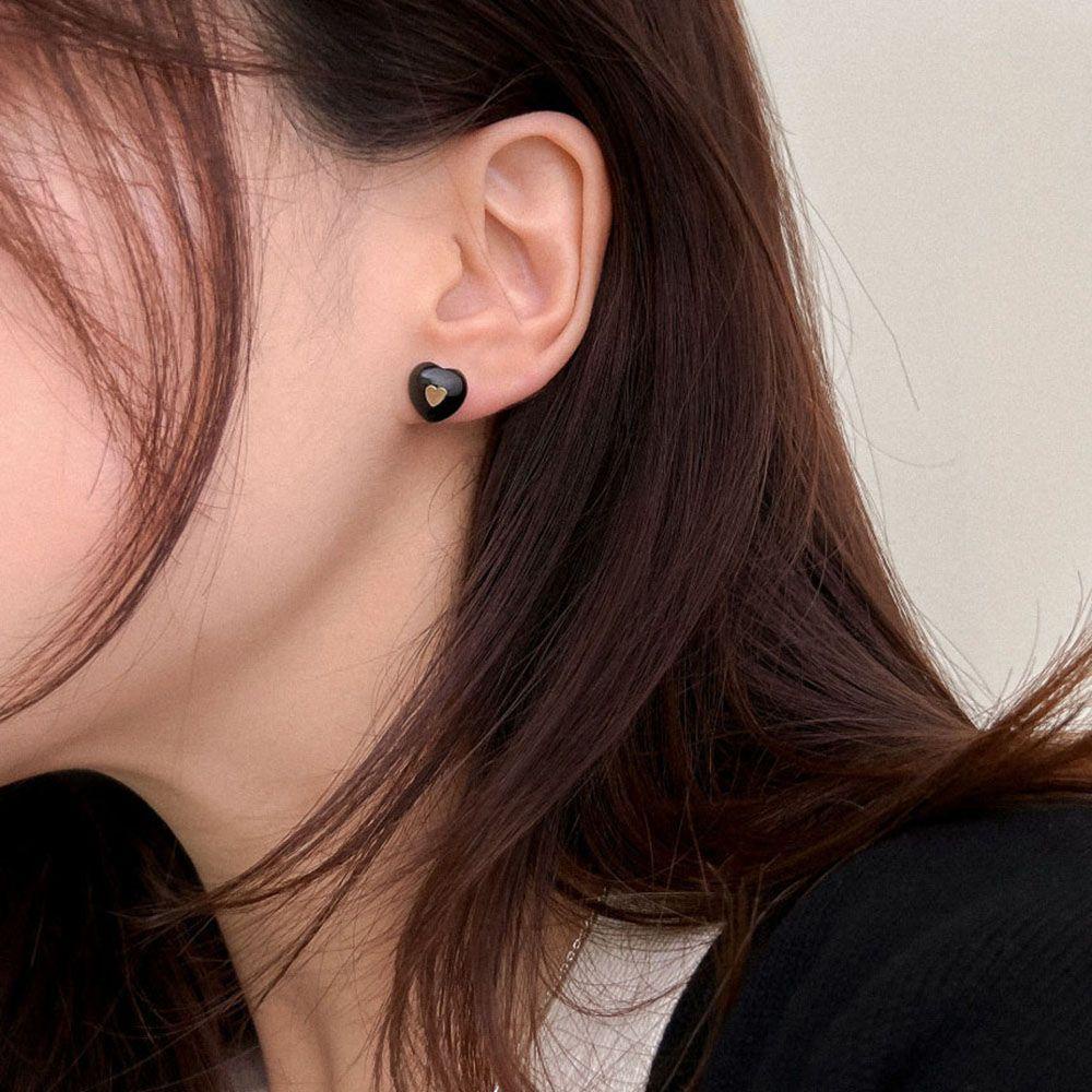 NEEDWAY Anting Hati Warna-Warni Temperamen Indah Elegan Resin Perempuan Logam Gadis Wanita Stud Earrings