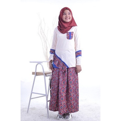 NIBRAS TEEN SETELAN NT 40 ANAK REMAJA PAKAIAN MUSLIM ANAK PEREMPUAN CREAM COKLAT SETELAN ATASAN BAWA