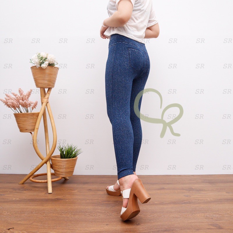 Legging Jeans Legging Import Wanita Denim Polos Panjang Basic Stretch