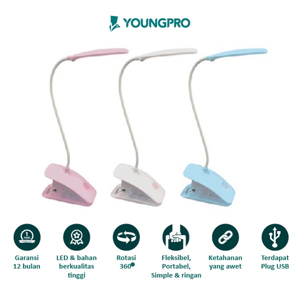 YOUNGPRO YLE-08 - Lampu Jepit Meja Belajar 14 LED Lampu Baca Portable Murah untuk Penerangan saat Zoom Meeting WFH Kado Unik