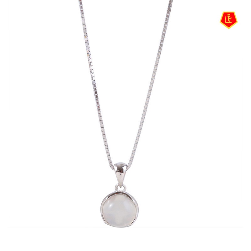 [Ready Stock]925 Silver Elegant Jade round Pendant Necklace Light Luxury Minority