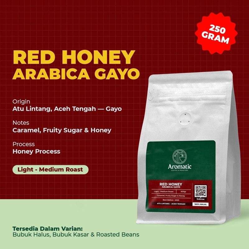 

KOPI RED HONEY ARABICA GAYO 250GR (COD) (BIJI/BUBUK) AROMATIC COFFEE