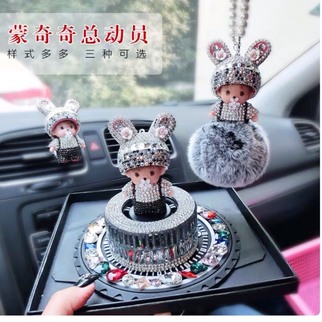 4in 1 monchichi parfume mobil gantungan mobil  ribbit GS MONCHICHI // Gantungan Spion Monchichi Mickey