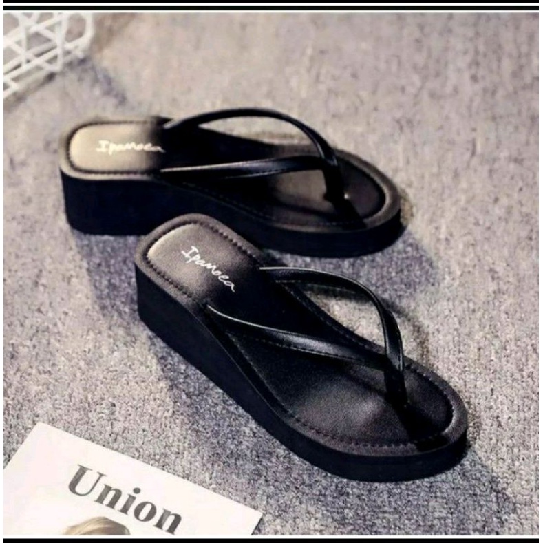 Sandal Wedges Spon Wanita | Wedges Spon Jepit Simple | Wedges Dewasa IPOMOEA