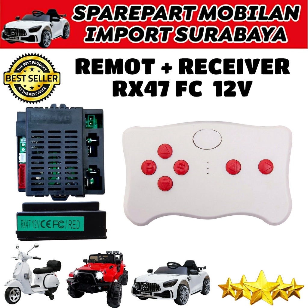 RECEIVER MODUL TRANSMITTER WEELYE RX47 FC 12V MESIN MOBIL MOBILAN ANAK PLIKO AUTO WHEELER JEEP RUBICON PMB YUKITA PASIFIC EXOTIC JUNIOR MOBIL AKI 12 VOLT