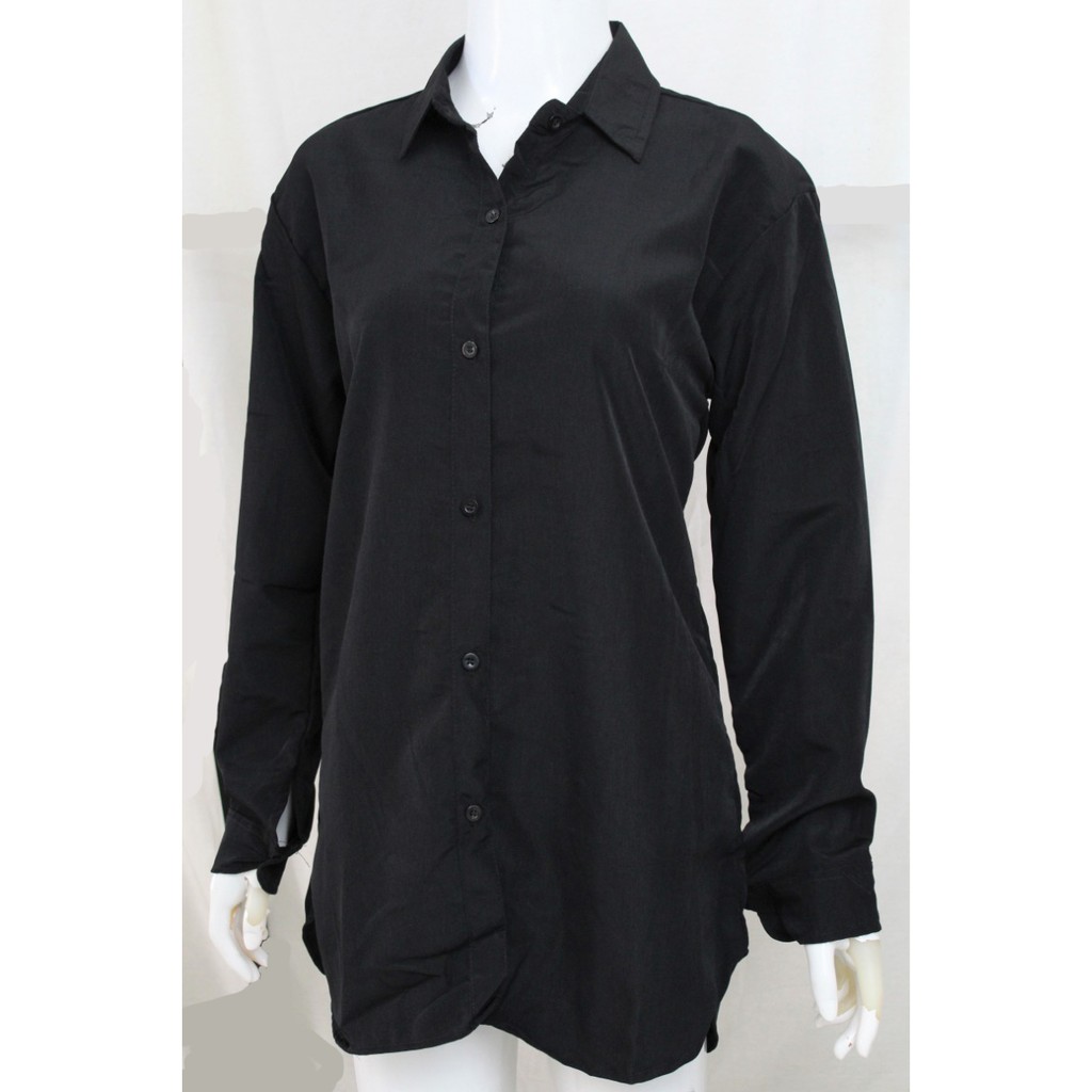 FORTGLASS SONYA BAJU ATASAN KEMEJA WANITA PAKAIAN SANTAI LENGAN PANJANG CEWEK PUTIH HITAM NAVY CEWE-HITAM