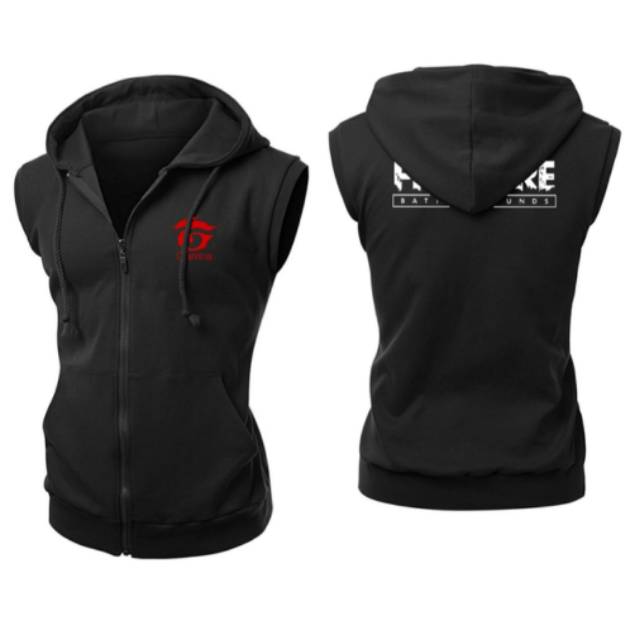 Jaket Rompi Free Fire Logo Simple Hitam Zipper Hoodie