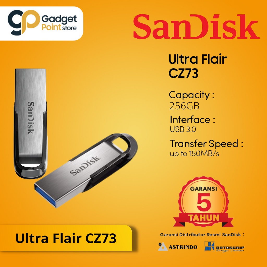 Flashdisk  256 GB | Sandisk Flashdisk 256 GB Ultra Flair CZ73 USB 3.0 Up To 130 MB/S - Original Garansi Resmi