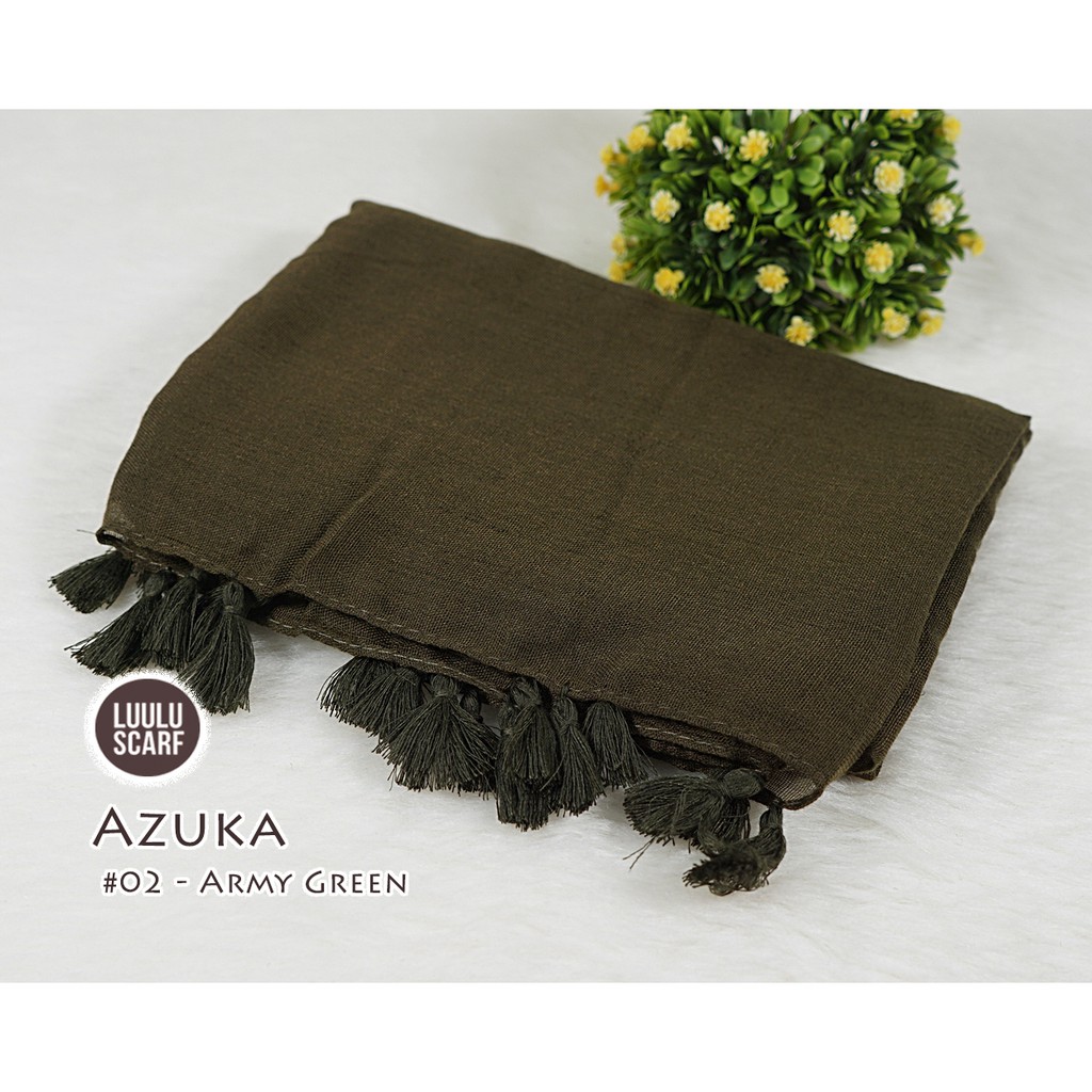 Pashmina Polos Tassel bahan Paris Viscose - AZUKA by Luulu Scarf-#02 - Army Green