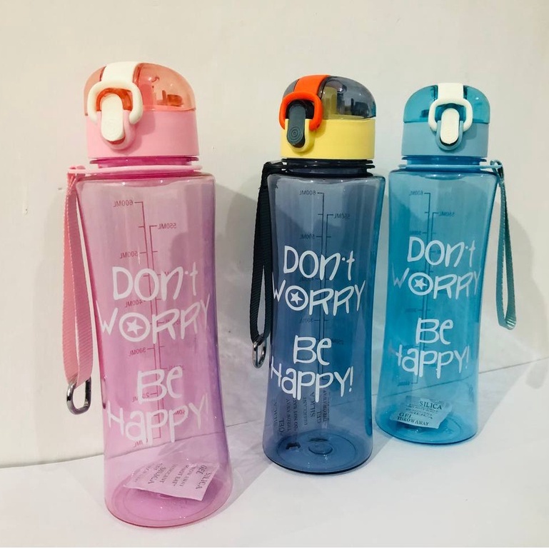 BOTOL MINUM SEDOTAN  DONT WORRY BE HAPPY UKURAN  600ML