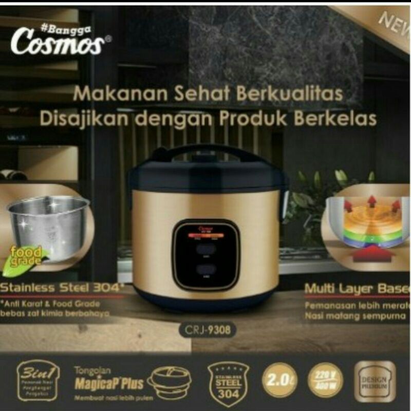 COSMOS CRJ-9308 RICE COOKER STAINLESS STELL 2 liter / MAGIC COM COSMOS CRJ9308 / COSMOS CRJ 9308