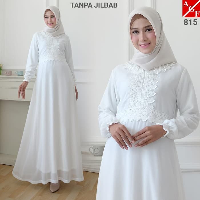 AGNES Baju Gamis Wanita Gamis Brukat Gamis Putih Baju Muslim 815