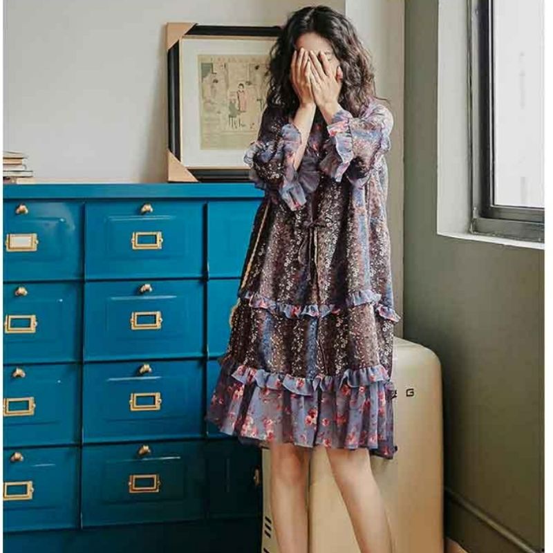 MDLV ~ 6950# Monteria Floral Mini Dress Babydoll Dress Big Size Fashion import