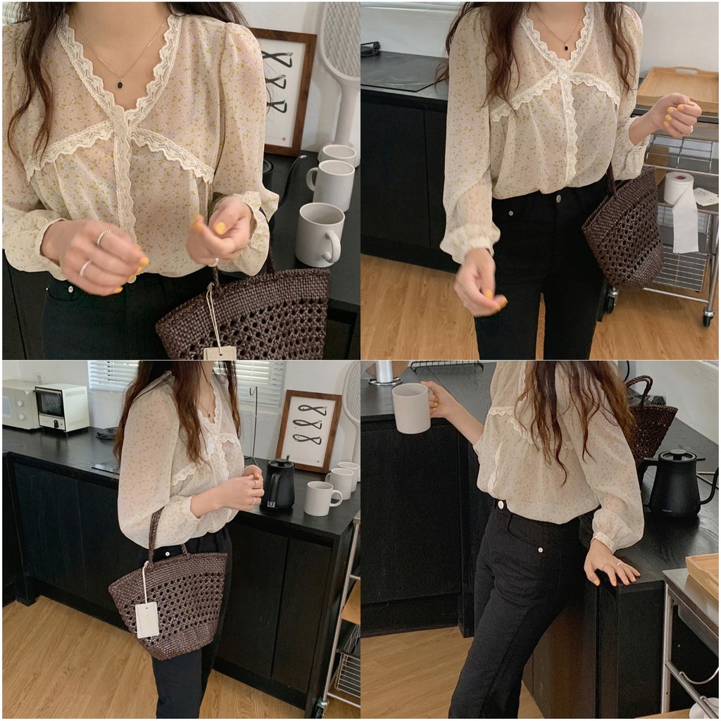 Blouse Import Wanita Lengan Panjang Gaya Korea - Deliona Blouse - Putih