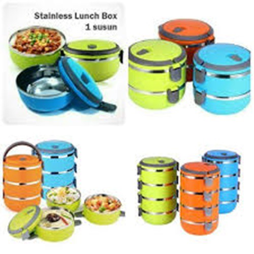 Lunch box rantang bulat stainless steel susun 4 polos