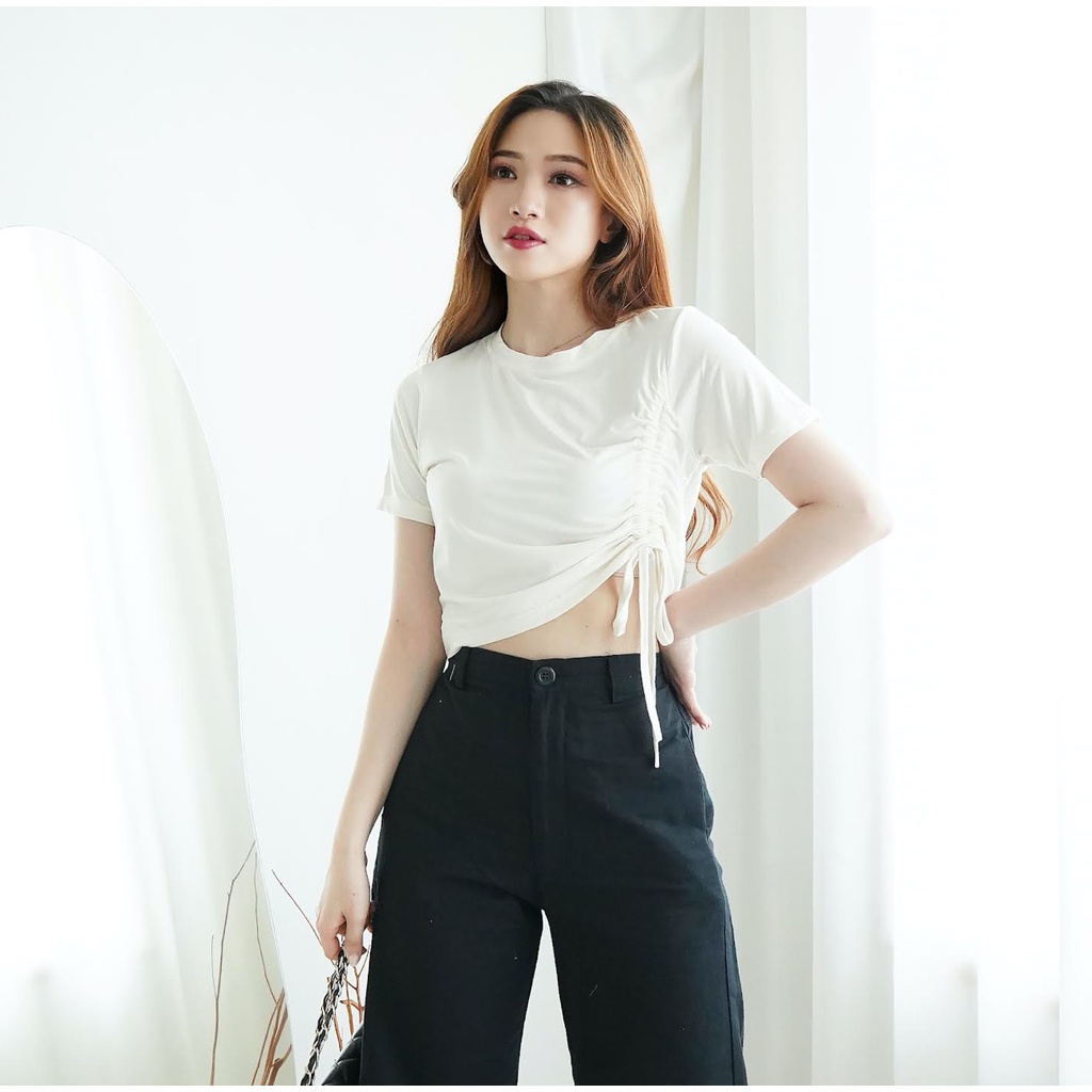 Korean Crop Top Baju Kaos Wanita Crop Tee Korea Kaos Pendek Cewek 108