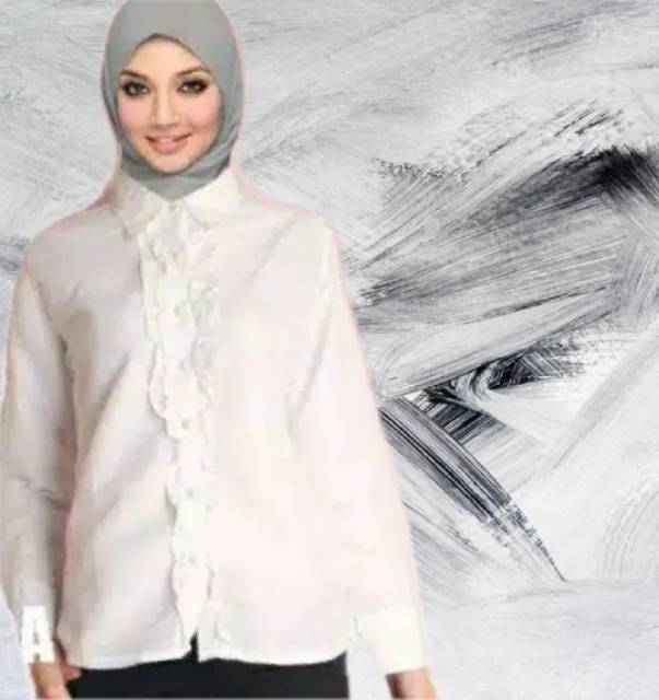 Kemeja formal wanita putih renda kancing jamur