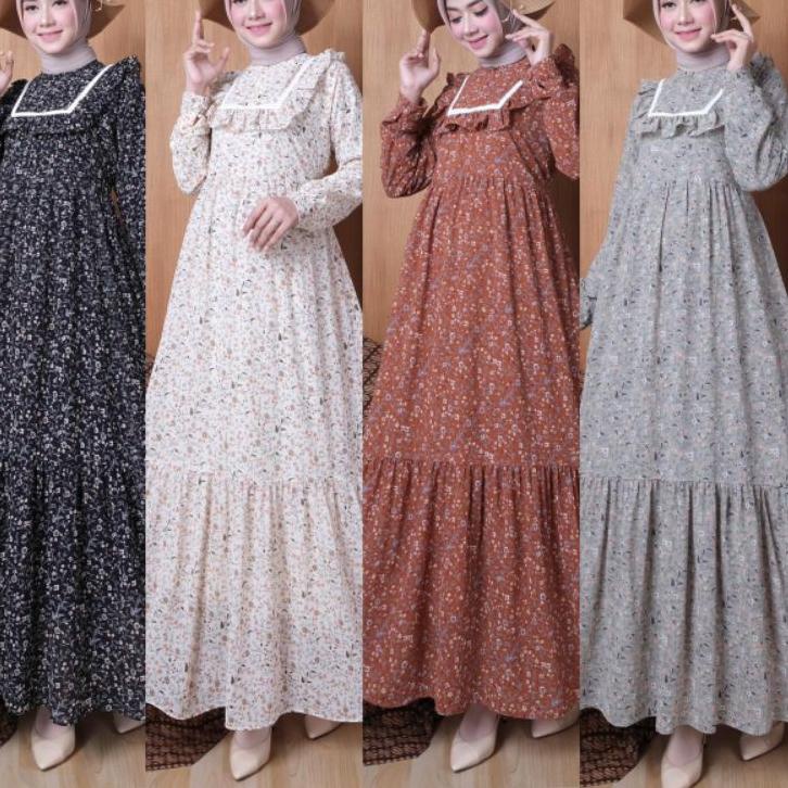 Lagi Tren.. gamis terbaru bahan seruty babydoll motif print bunga kecil serian 4A