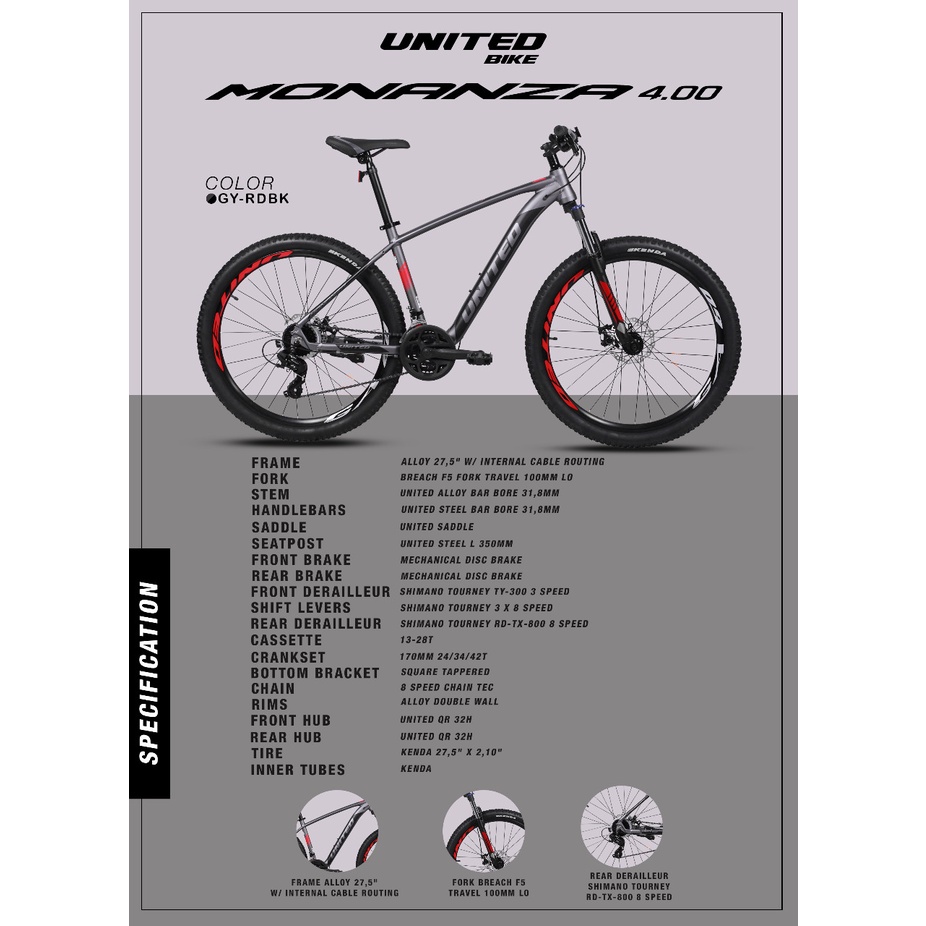 Sepeda MTB 27.5 United NEW Monanza 4.00 FREE TEMPAT BOTOL