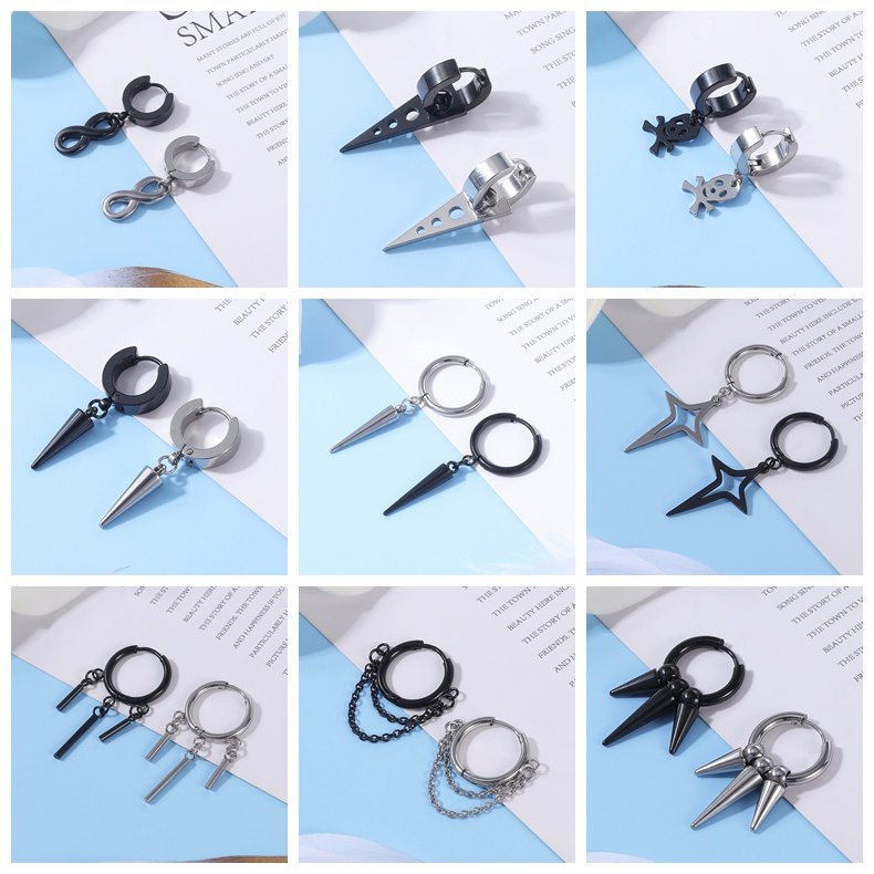 1pc Anting Hoop Liontin Salib Rumbai Bulu Bahan Stainless Steel Gaya Gothic Punk Korea