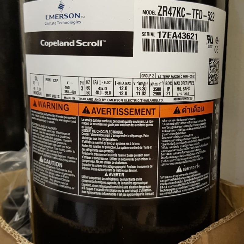 COMPRESSOR COPELAND ZR-47 / ZR47 / ZR 47 / ZR47KC-TFD-522