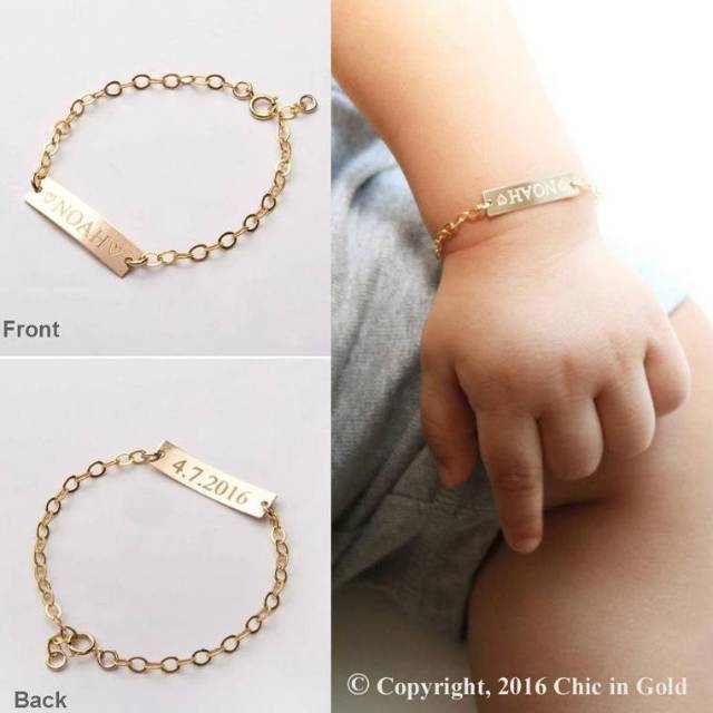 Gelang Bayi Plat Ukir Nama Bolak Balik Lapis Emas Jerman Gelang Bayi Gelang Tangan Gelang Baby Keren