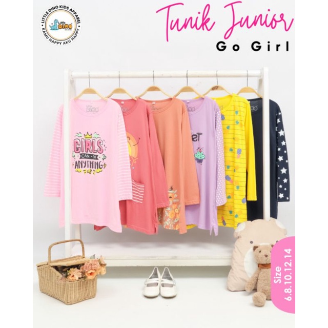 8-14T BAJU KAOS TUNIK PANJANG ANAK REMAJA PEREMPUAN 6 8 9 10 11 12 13 14 TAHUN TUNIK LITTLE DINO