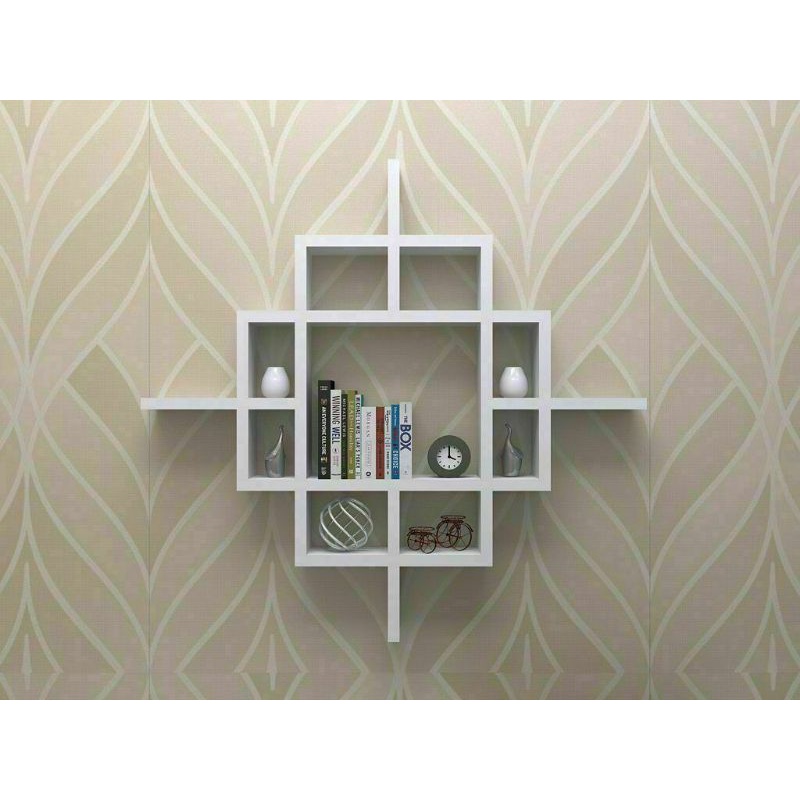 Rak Dinding Kotak Susun Buku Kitab Hias Hiasan Kayu Besi Ruang Tengah Tamu Minimalis Portable Lb