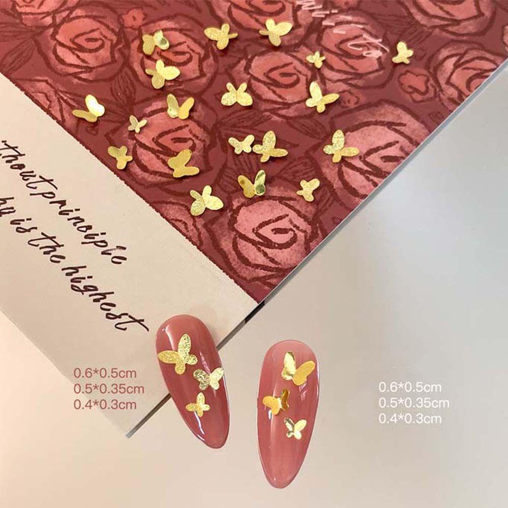 NEEDWAY Butterfly Nail Art Dekorasi Wanita Jepang Warna Emas Logam Kupu-Kupu Korea Nail Drills Ukuran Campur Perhiasan Kuku 3D