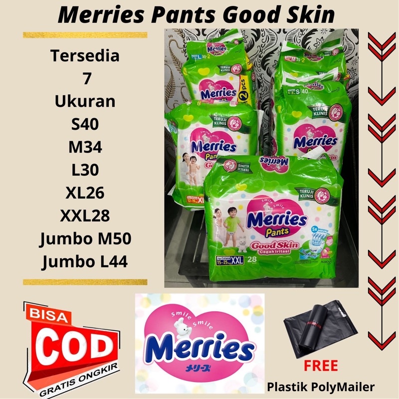 Merries Pants Good Skin S40/M34+2/M34/L30/XL26/XXL28/Jumbo M50/L44/XL38