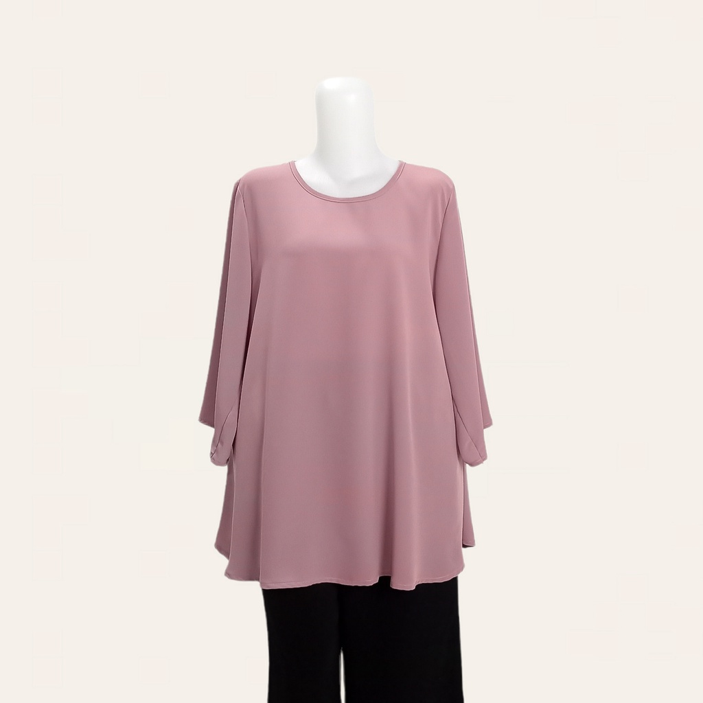 Baju Atasan Blouse Wanita Big Size Jumbo XL XXL 3L 4L 5L - Lengan Lurus 3/4-Dusty Rose