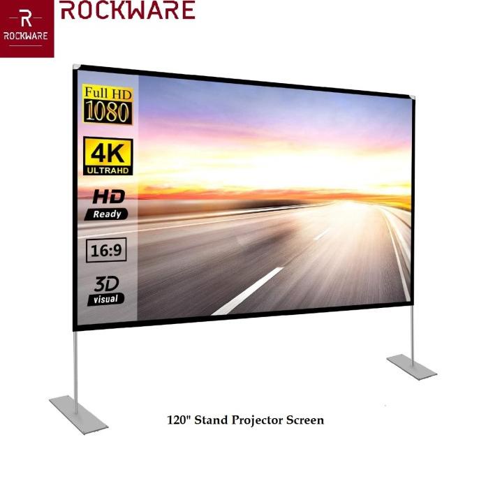 ROCKWARE Stand Projector Screen 120-inch Layar Proyektor Polyester