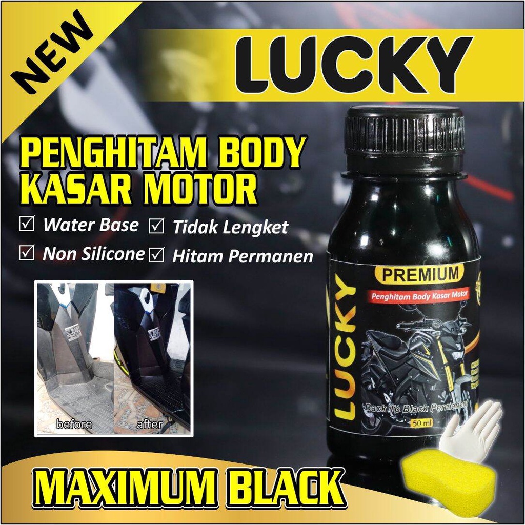 PENGHITAM BODY KASAR MOTOR PERMANEN 50 ML LUCKY BLACK MAGIC GRATIS SPON DAN SARUNG TANGAN PLASTIK