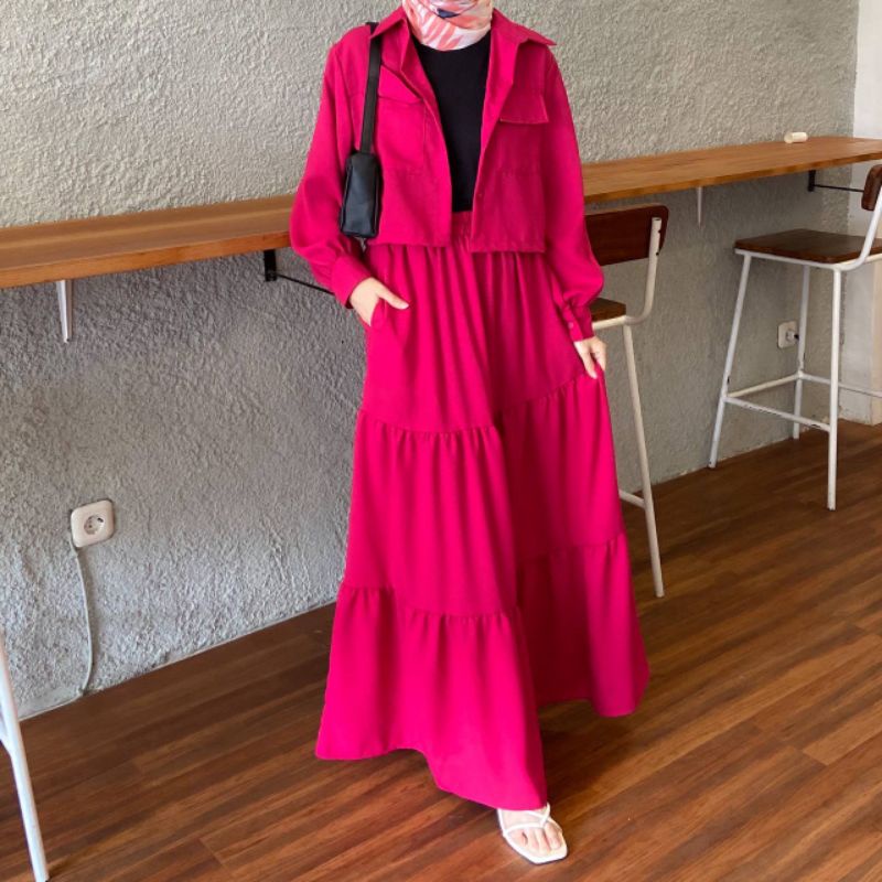 Hania Skirt Set, Setelan Rok, Setelan impor, Fuschia, Dress fuschia
