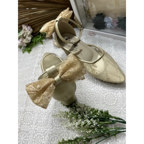 sepatu Rafaizoutfit valia model pita warna gold tinggi 7cm