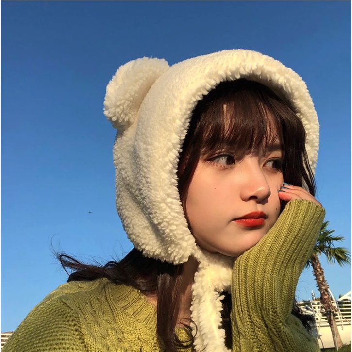 TOPI SYAL BULU KARAKTER BERUANG LUCU AKSESORIS KEPALA WANITA LUCU CUTE BEAR SR87