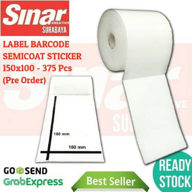 

LABEL BARCODE SEMICOAT STICKER 150x100 isi 375 Pcs - PRINTER BARCODE - Pre Order