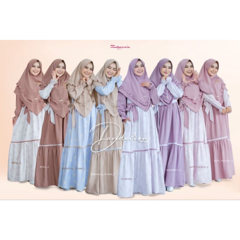 Dandelion Dress by Zabannia | Gamis Sett Motif Cantik Busui Frendly | Gamis Wudu Friendly | Gamis Harian