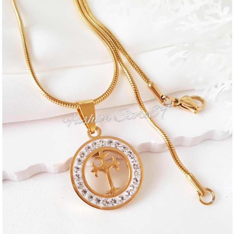 NEW Kalung import fashion Titanium gold Salib Bestseller Titanium Gold Silver Permata Antikarat Rohani / salib LTNx impor Bestquality Titanium Gold Silver Antikarat