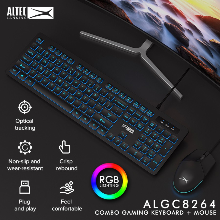 Keyboard Mouse Gaming Combo Altec Lansing ALGC-8264 Plug &amp; Play USB