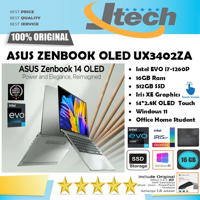 ASUS ZENBOOK UX3402ZA - i7-1260P - 16GB - 512GB SSD - 14&quot;2.8K OLED TOUCH - WIN11 - OFFICE HOME STUDENT