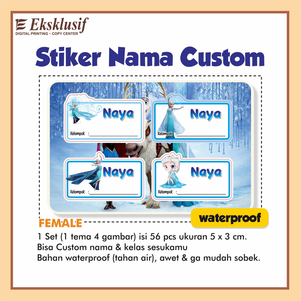 Stiker Label Nama Anak Karakter Perempuan (Custom)