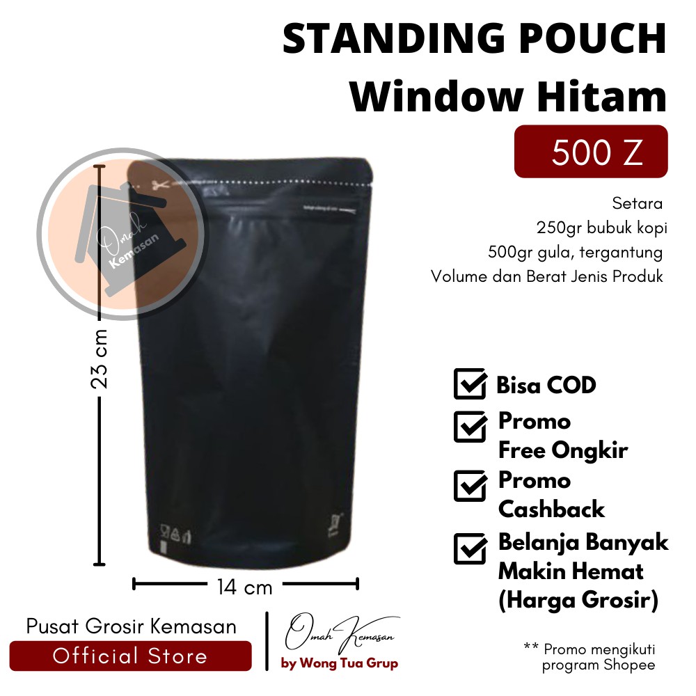 

Pouch Padat Super Hitam 14x23cm - Kemasan Kopi Snack dan Bubuk Minuman Powder Zipper 500 gram