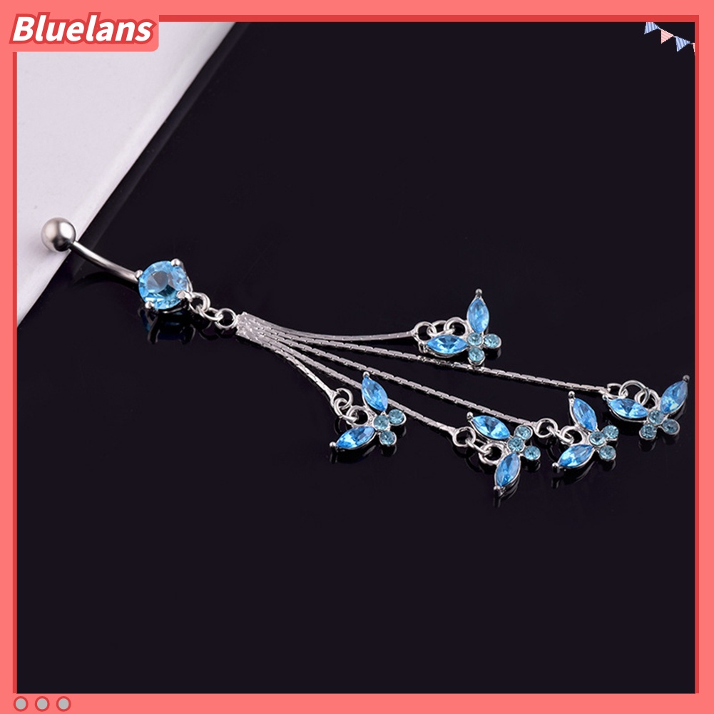 Bluelans 14G 316L Surgical Steel Sexy Butterfly Rhinestone Dangle Navel Belly Button Ring