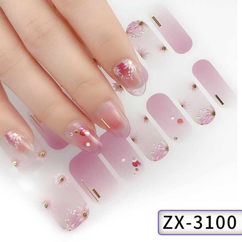 ZX 14Pcs/Set Stiker Kuku 3d Desain Bermotif High End Berlian Mutiara Permata Warna-Warni Untuk Tempel Tahan Air Tahan Lama Menicure Stickers Korea Self Adhesive Fashion Sticker kuku Full Aksesoris Dapat Kupas Mudah Digunakan Dan Dilepas Anti Air Nail Art