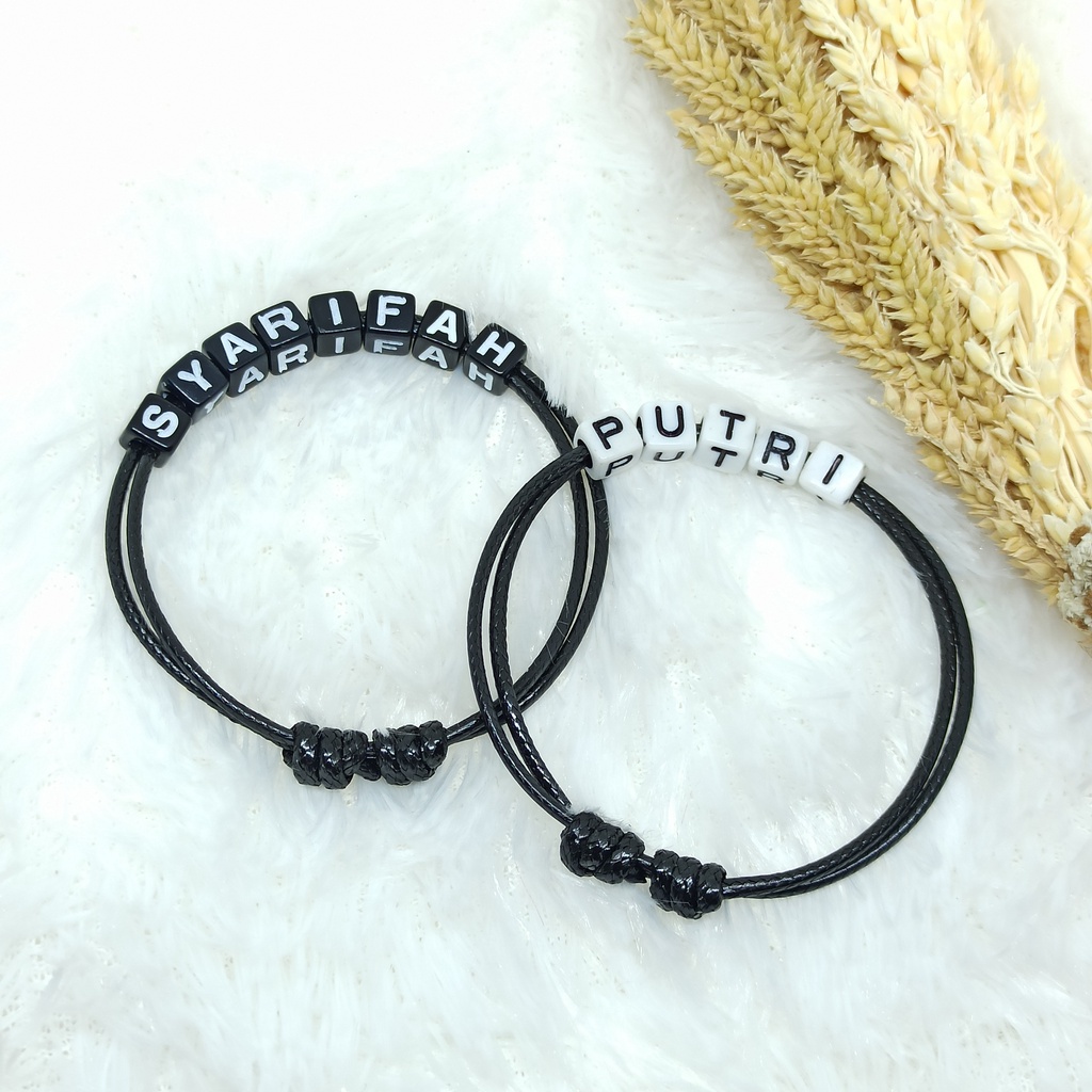 Gelang Hitam Custom Nama / Gelang Korea Nama Custom Murah