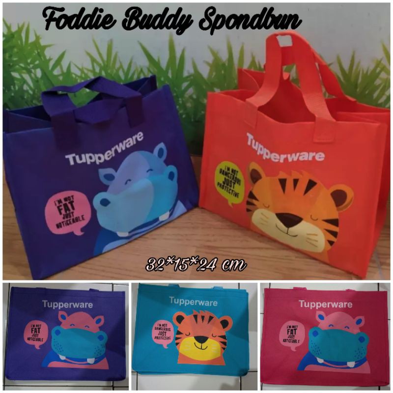 Tas foodie Buddy Tupperware bahan  spondbund  / Tas Ulang Tahun /Godie bag / Tas Souvenir/ tas bekal