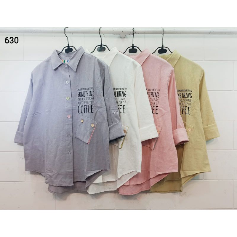 Atasan Kemeja Katun Linen Import Polos Bordiran Tulisan FellA#630