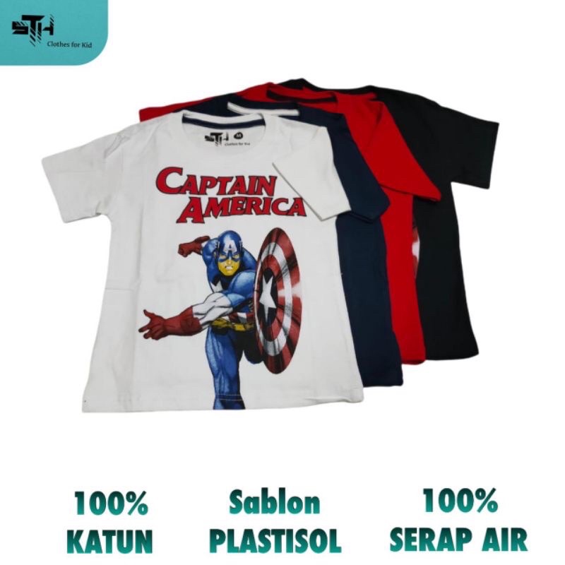 STH 1-10 tahun [ S/M/L/XL/XXL ] Baju Kaos Anak laki laki Cowok PREMIUM DISTRO SUPERHERO Bahan Katun Cotton Combed  - KAPTEN AMERICA [02]