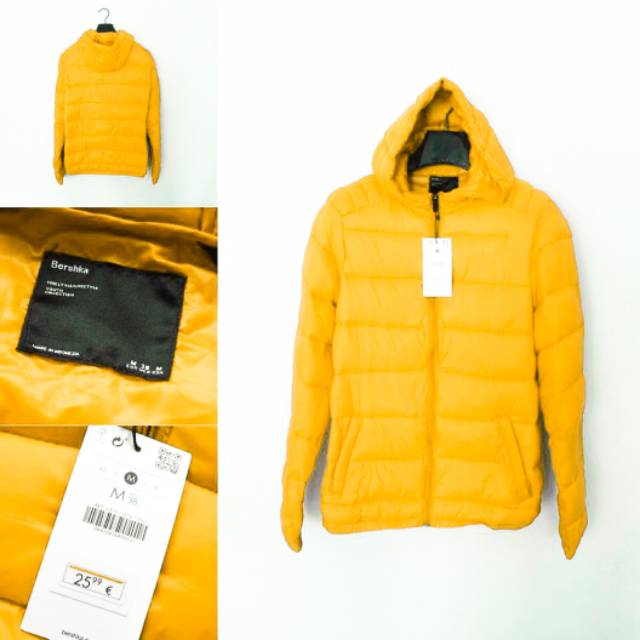 Jaket Winter Bershka Puffer Hoodie Jacket pria Original Musim Dingin